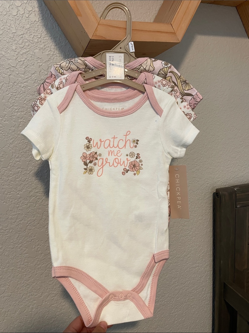chick pea White & Pink 'Watch Me Grow' Floral Short-Sleeve Bodysuit